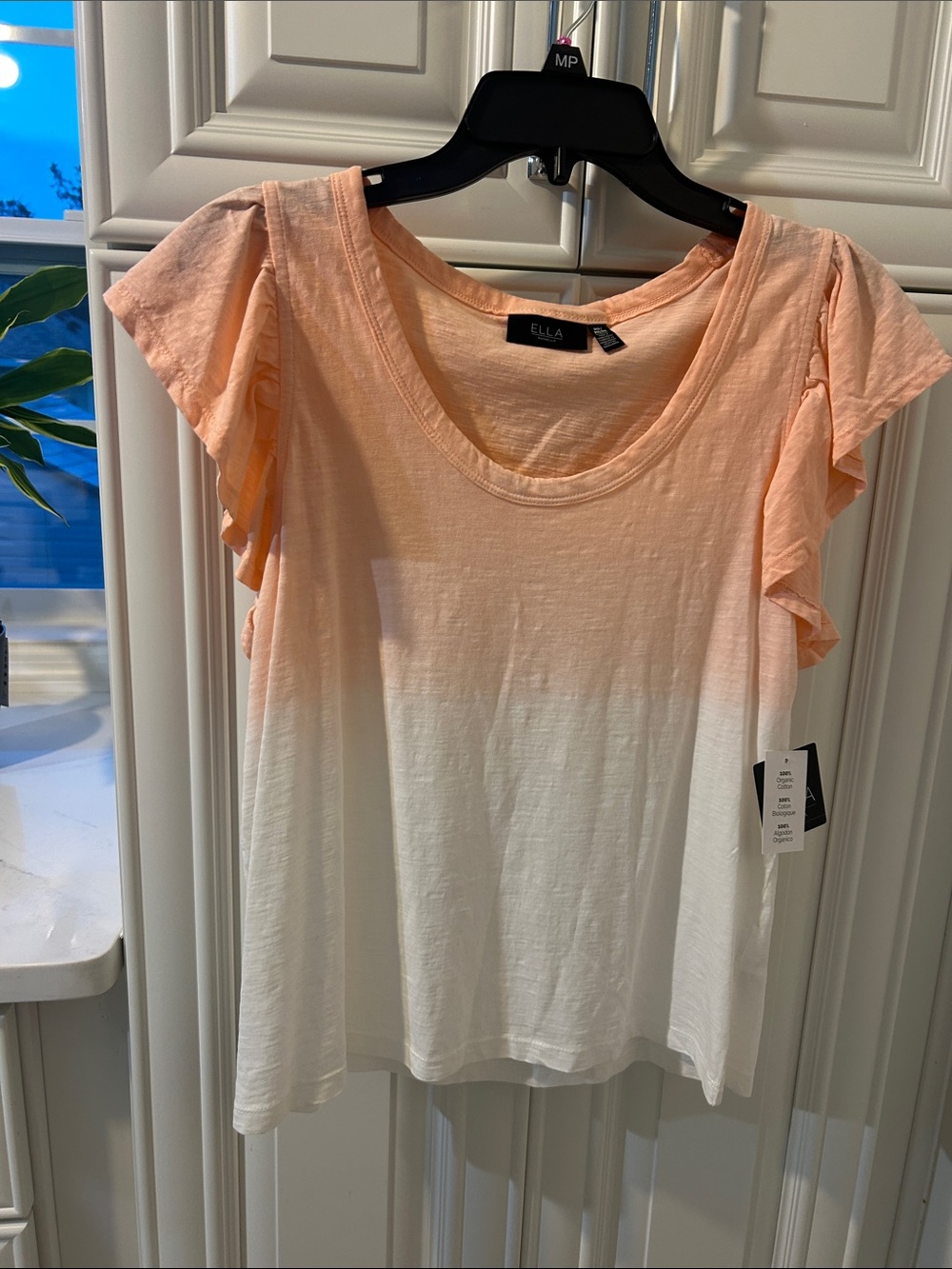 Ella Peach-to-White Ombre Ruffle Sleeve Tank